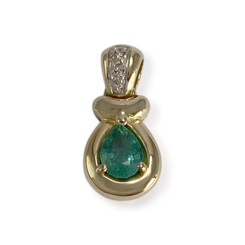 Pendentif d'occasion or 750 2 tons diamants emeraude