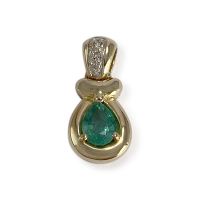 Pendentif d'occasion or 750 2 tons diamants emeraude