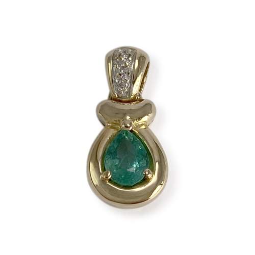 Pendentif d'occasion or 750 2 tons diamants emeraude