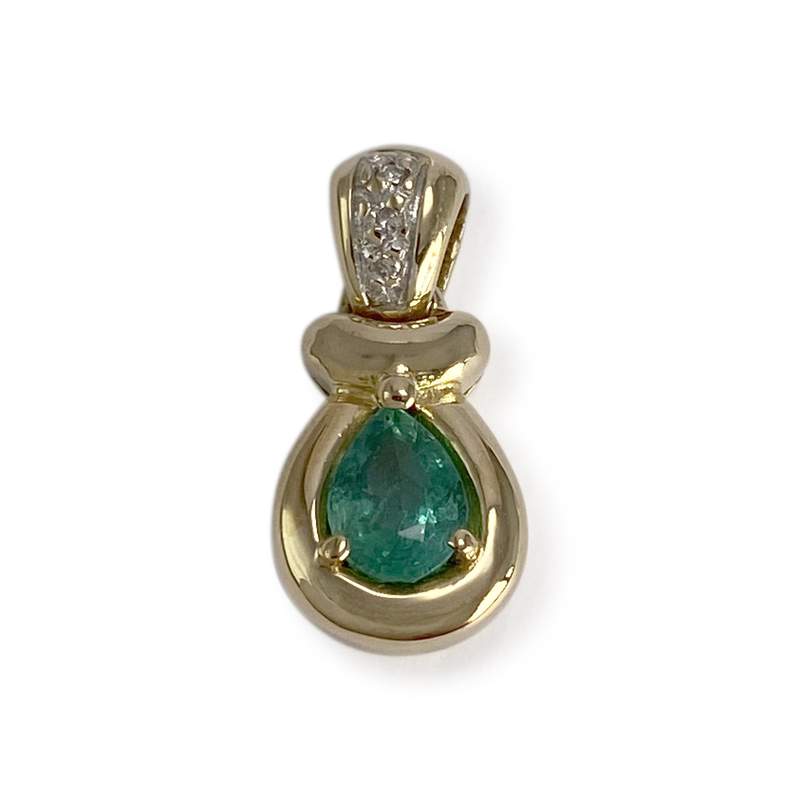 Pendentif d'occasion or 750 2 tons diamants emeraude - vue 1