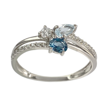 Pre-owned 14k white gold ring with zirconia, topaz, London blue topaz, and aquamarine