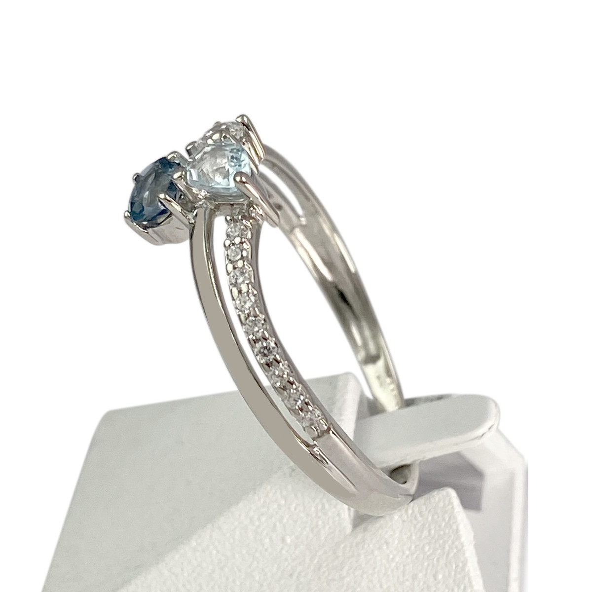 Bague d'occasion or 375 blanczirconias topaze london blue aigue marine - vue 2