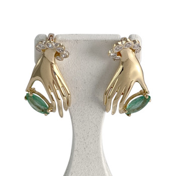 Boucles d'oreilles d'occasion or 750 2 tons diamants emeraudes