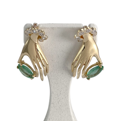 Boucles d'oreilles d'occasion or 750 2 tons diamants emeraudes - vue 1