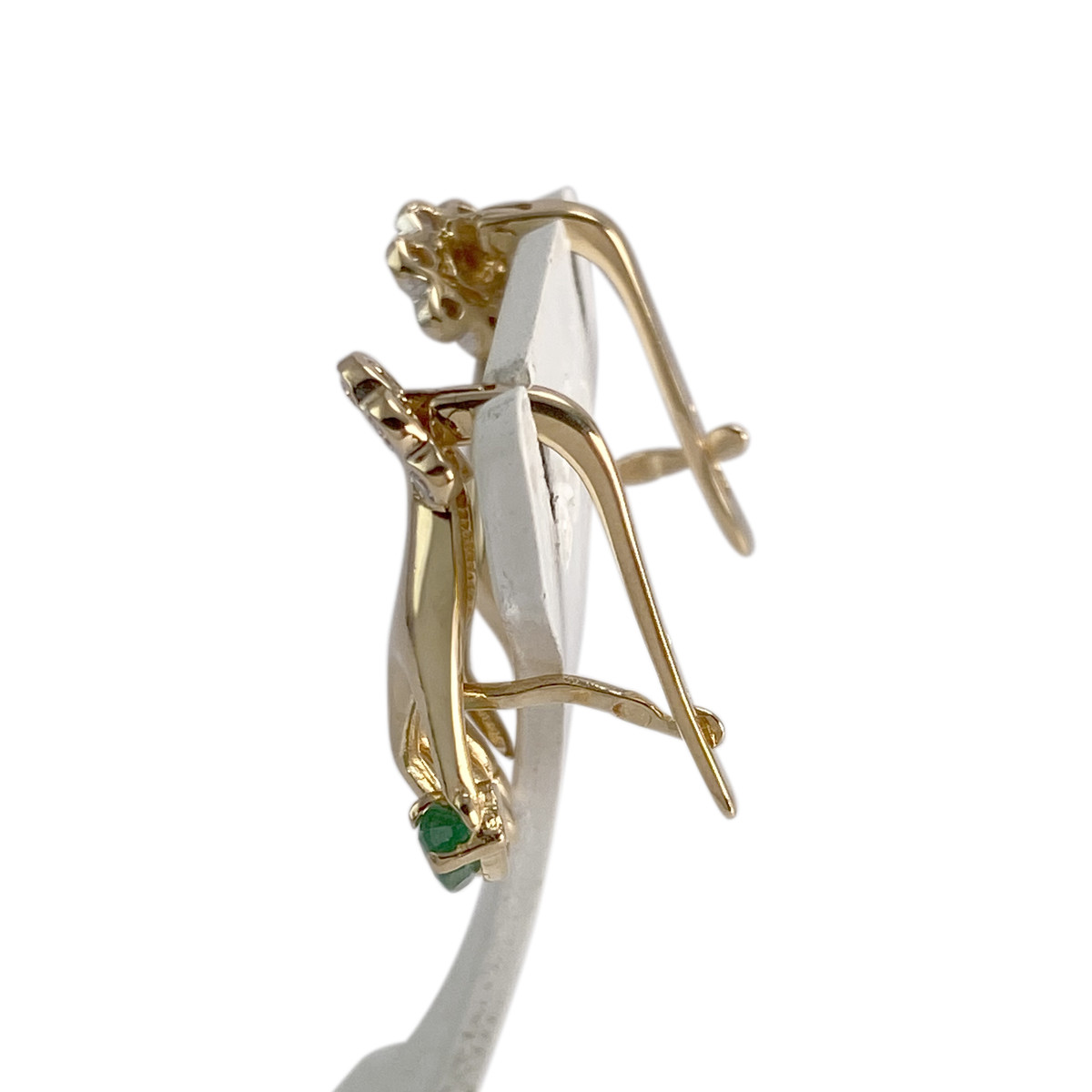 Boucles d'oreilles d'occasion or 750 2 tons diamants emeraudes - vue 2