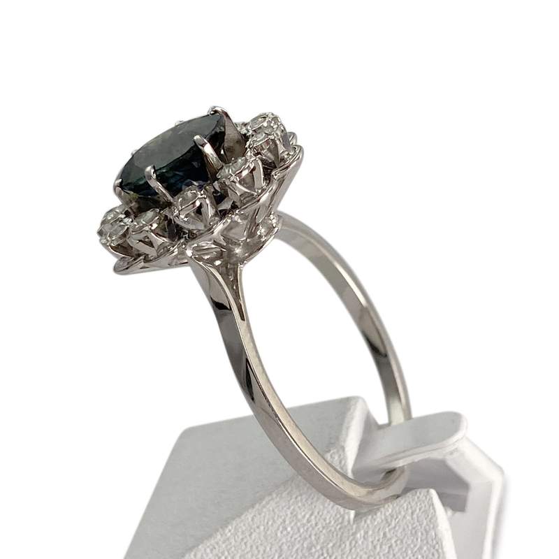 Bague d'occasion or 750 blanc diamant saphir - vue 2