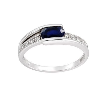 Bague d'occasion or 375 blanc diamants et saphir