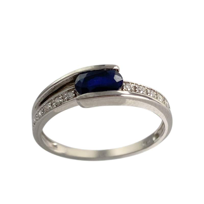 Bague d'occasion or 375 blanc diamants et saphir - vue 1