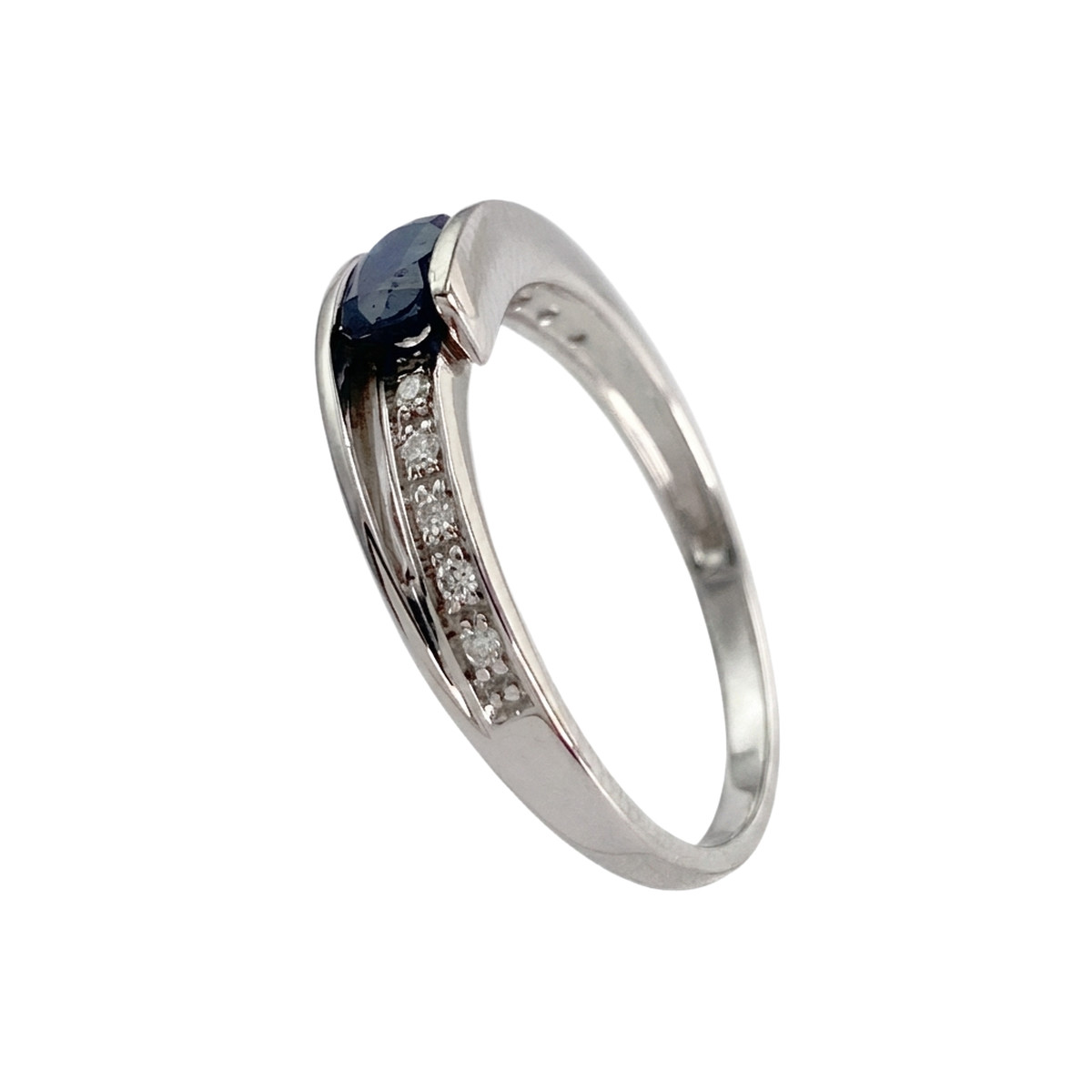 Bague d'occasion or 375 blanc diamants et saphir - vue 2
