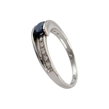 Bague d'occasion or 375 blanc diamants et saphir