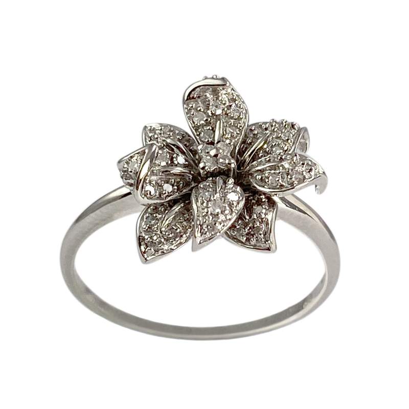 Bague d'occasion or 750 blanc fleur diamants - vue 1