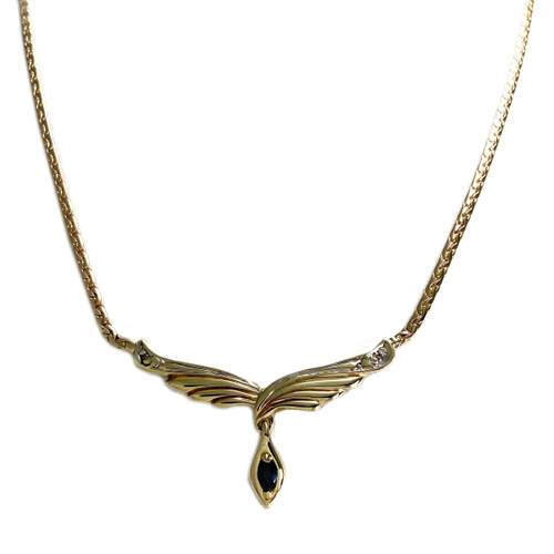 Collier d'occasion or 750 jaune maille anglaise diamant saphir