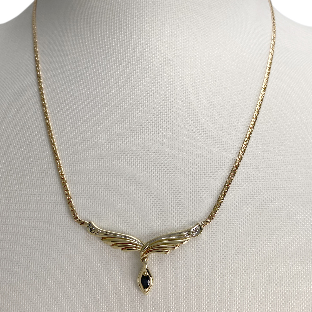 Collier d'occasion or 750 jaune maille anglaise diamant saphir - vue 2