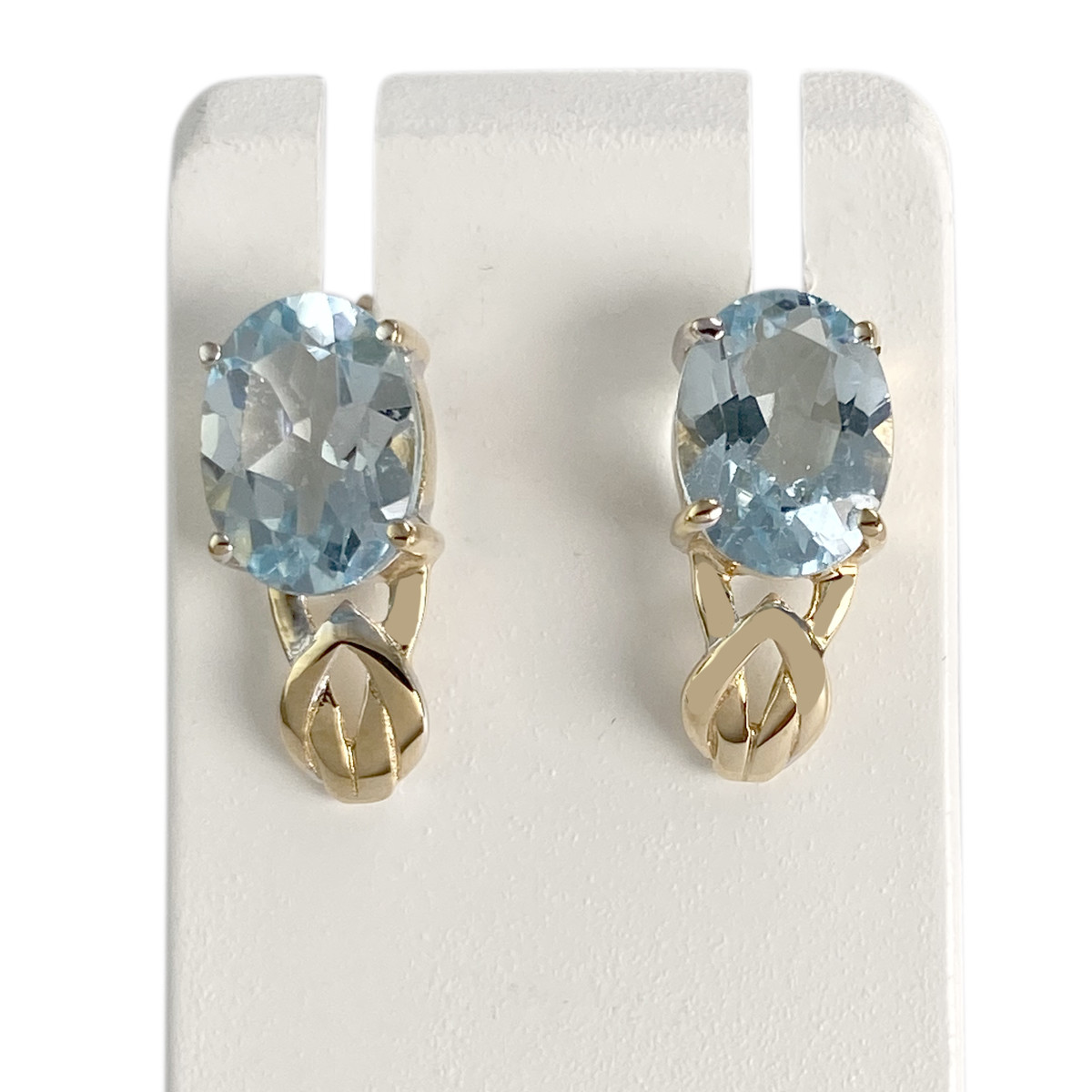 Boucles d'oreilles d'occasion or 750 jaune topaze bleue