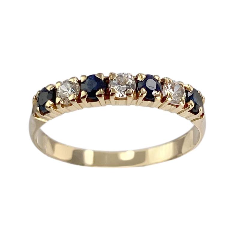 Pre-owned 14K yellow gold ring with zirconia and sapphires - view 1