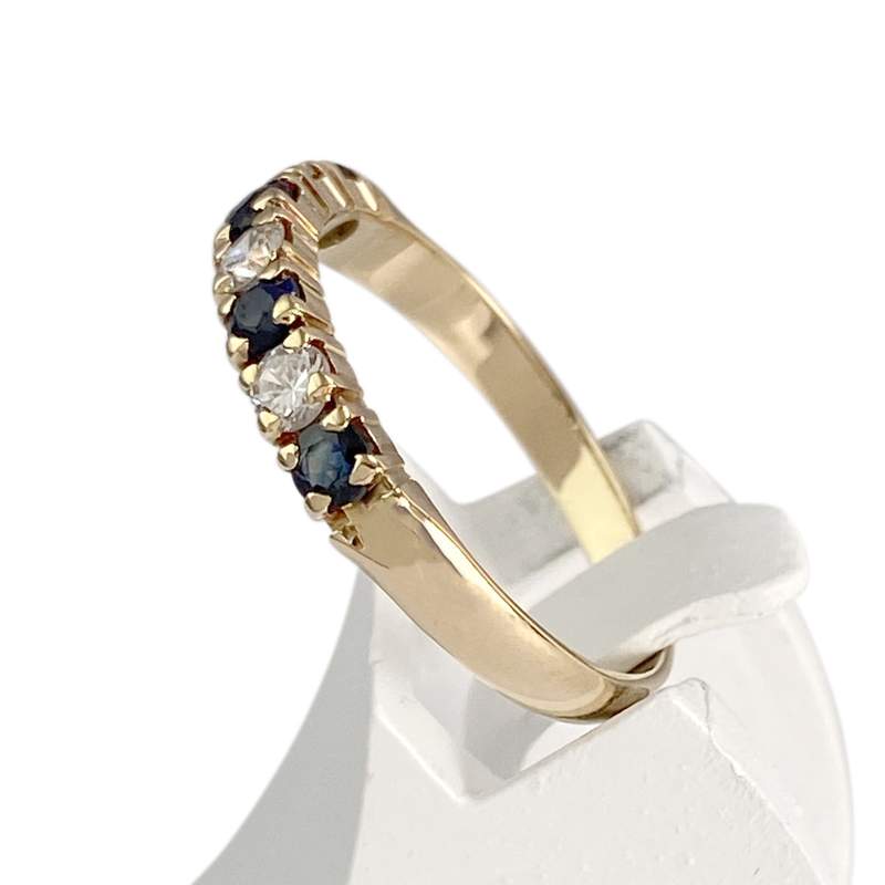Pre-owned 14K yellow gold ring with zirconia and sapphires - view 2