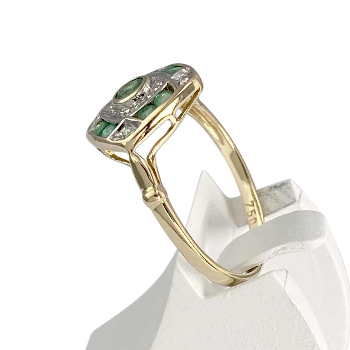 Bague d'occasion or 750 2 tons émeraudes diamants - vue 2