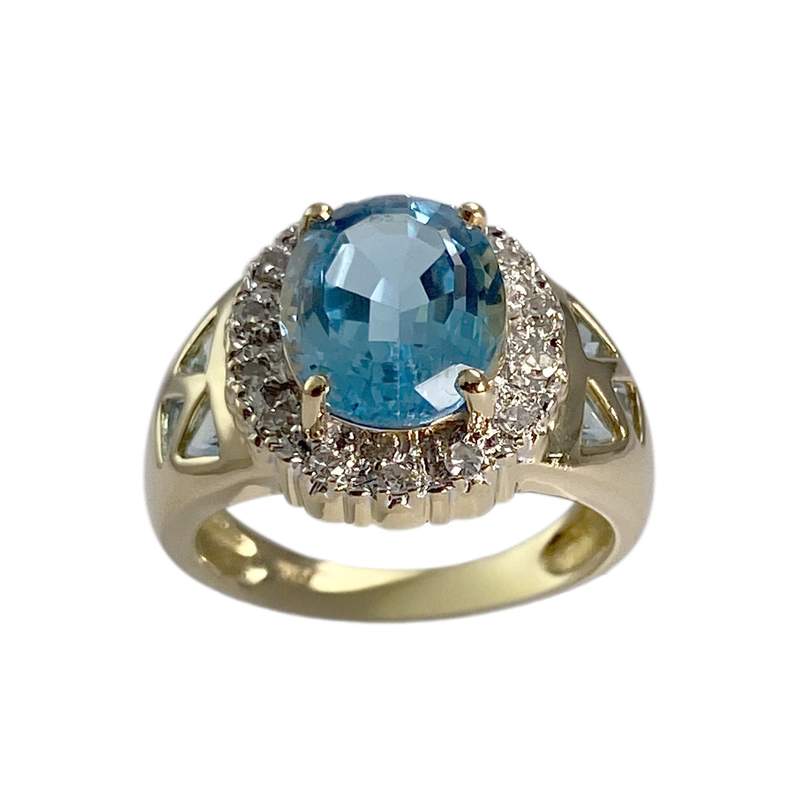 Pre-owned 750 two-tone gold ring with treated blue topaz - view 1