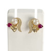 Boucles d'oreilles d'occasion or 750 jaune perles de culture et rubis - vue V1