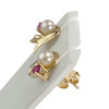 Boucles d'oreilles d'occasion or 750 jaune perles de culture et rubis - vue V2