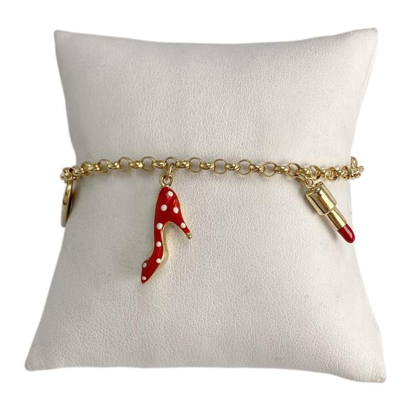 Bracelet d'occasion or 750 jaune motifs fantaisie maille jaseron - vue 1