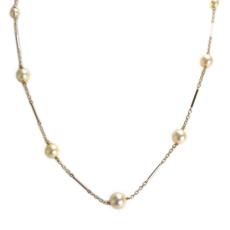 Collier d'occasion en or jaune 750, maille fantaisie, perles de culture, 5.47 g. - vue 1