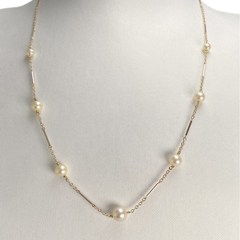 Pre-owned 14K yellow gold necklace with decorative links and cultured pearls, cultured pearls, cultured pearls, cultured pearls
