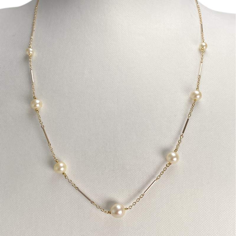 Collier d'occasion or 750 jaune maille fantaisie perle de culture perle de culture perle de culture perle de culture - vue 2