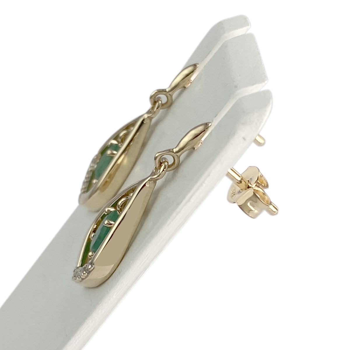 Boucles d'oreilles d'occasion  or 375 2 tons zirconias emeraude - vue 2