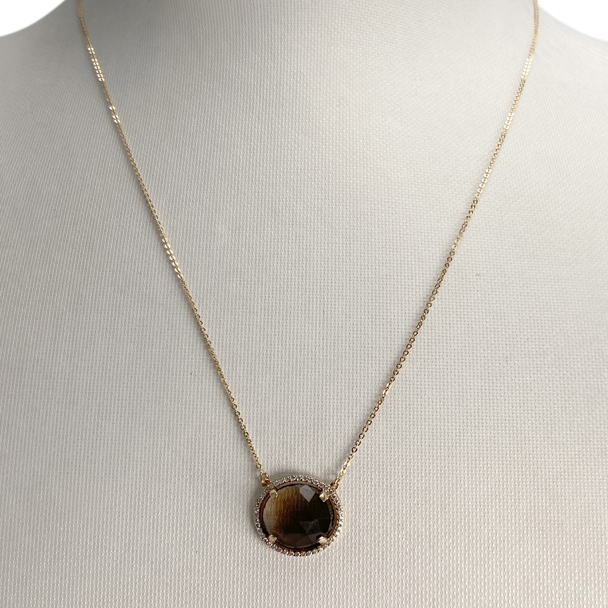 Collier d'occasion or 375 jaune maille forçat quartz fumé zirconias - vue 2