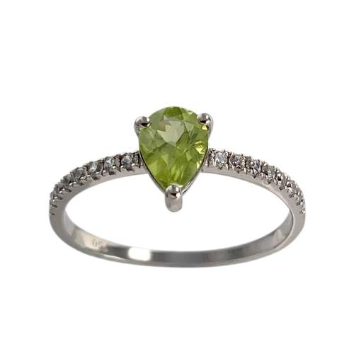 Pre-owned 750 white gold ring with peridot and cubic zirconia