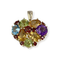 Pendentif coeur d'occasion or 375 jaune topaze citrine améthyste péridots grenat