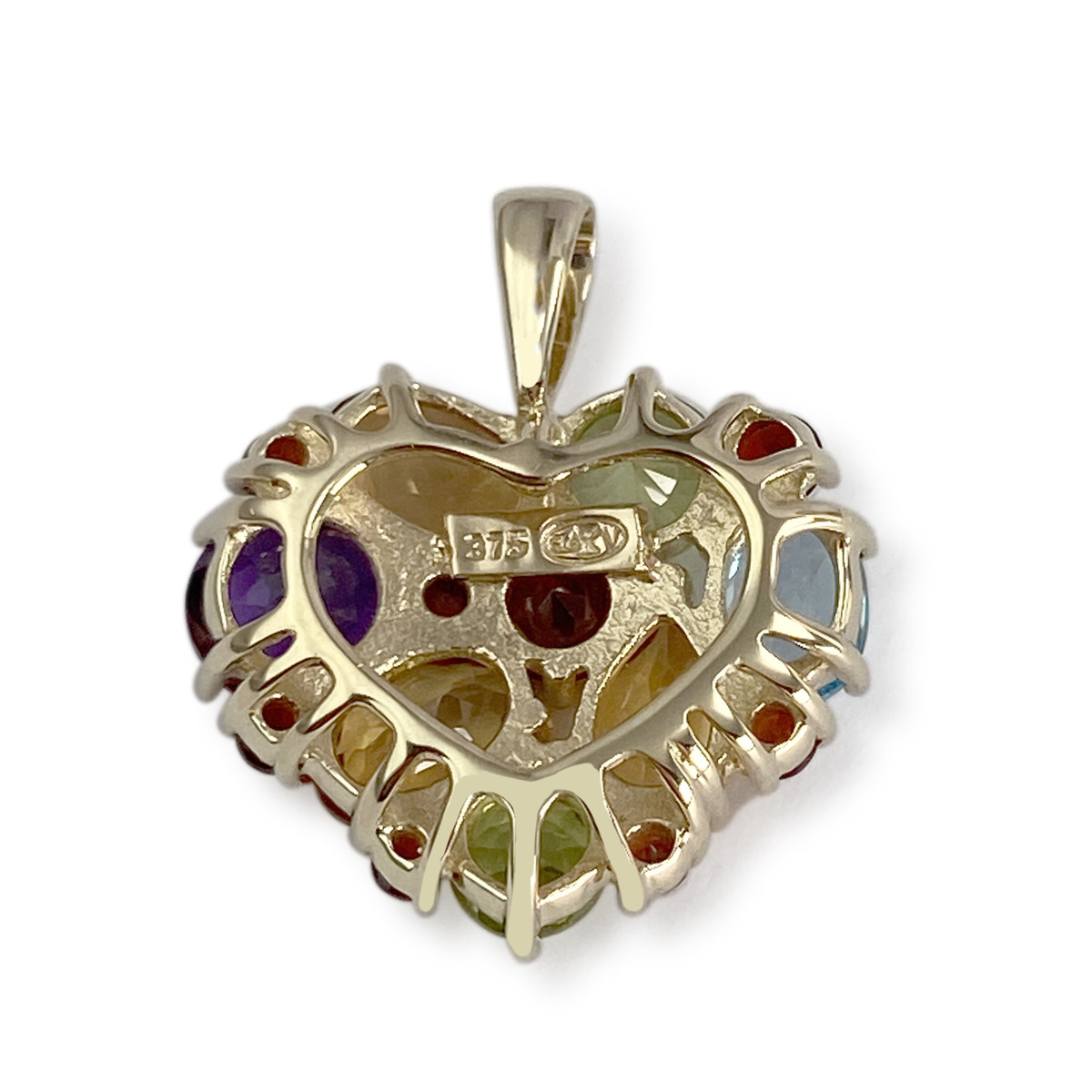 Pendentif coeur d'occasion or 375 jaune topaze citrine améthyste péridots grenat - vue 2