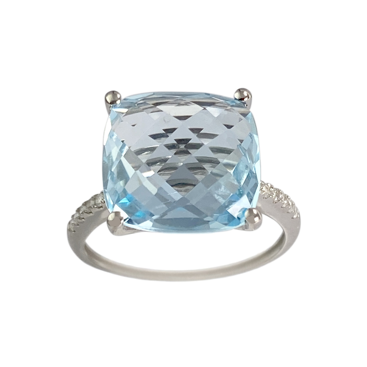 Bague d'occasion or 375 blanc topaze diamants