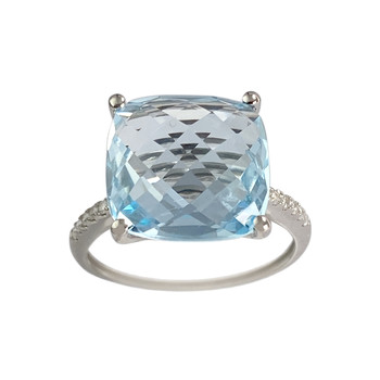 Bague d'occasion or 375 blanc topaze bleue traitée diamants