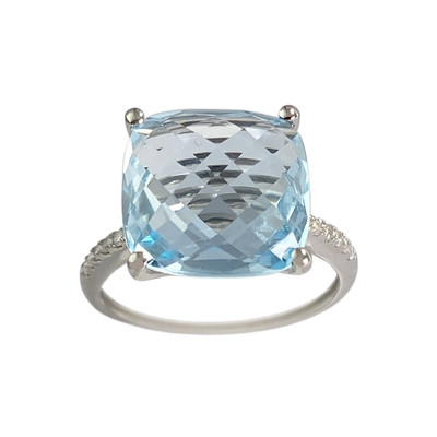 Bague d'occasion or 375 blanc topaze bleue traitée diamants - vue 1