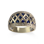 Bague d'occasion or 375  et rhodiée diamants saphirs - vue 1