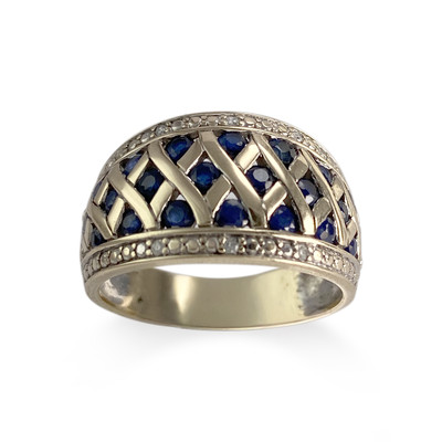 Bague d'occasion or 375  et rhodiée diamants saphirs