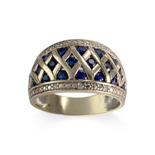Bague d'occasion or 375  et rhodiée diamants saphirs