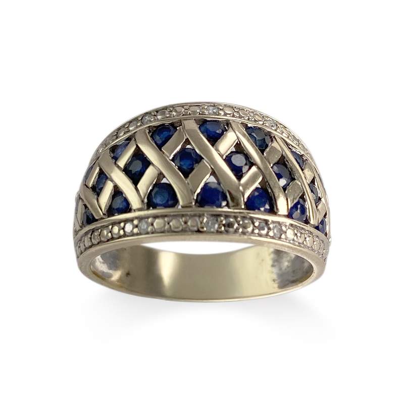 Bague d'occasion or 375  et rhodiée diamants saphirs - vue 1