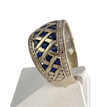 Bague d'occasion or 375  et rhodiée diamants saphirs