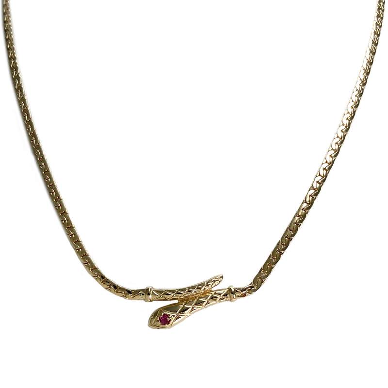 Collier d'occasion or 750 jaune maille fantaisie rubis - vue 1
