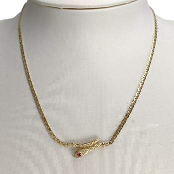 Collier d'occasion en or jaune 750, maille fantaisie, rubis, 42 cm