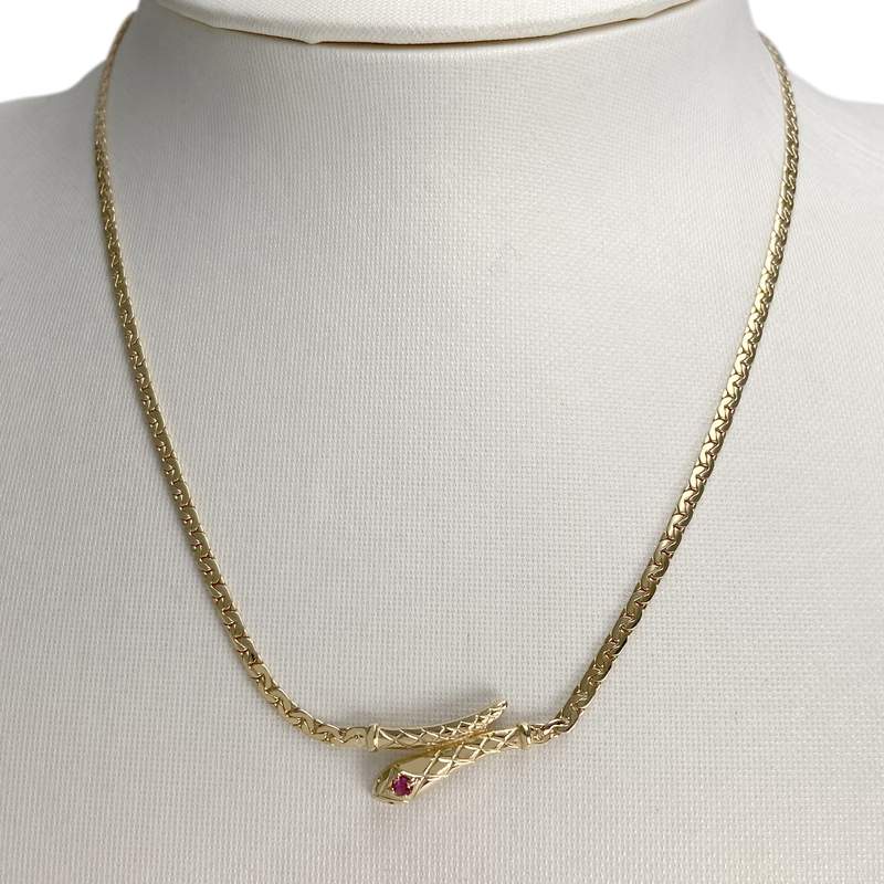 Collier d'occasion or 750 jaune maille fantaisie rubis - vue 2