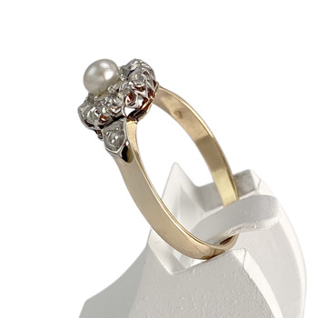 Bague d'occasion or 750 2tons perle de culture diamants