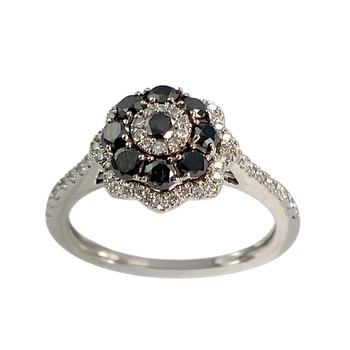 Bague d'occasion or 750 blanc fleur diamants diamants noirs