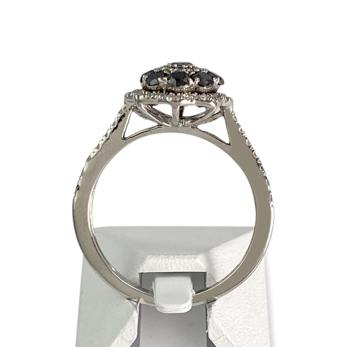 Bague d'occasion or 750 blanc fleur diamants diamants noirs - vue 3