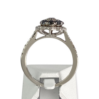 Bague d'occasion or 750 blanc fleur diamants diamants noirs