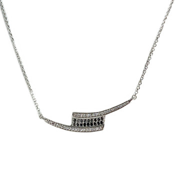 Collier d'occasion or 750 blanc maille forcat diamant noir diamant