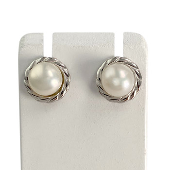 Boucles d'oreilles d'occasion or 375 blanc perles de culture
